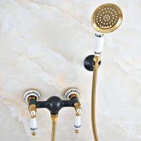luxury gold color brass black oil rubbed bronze wall mounted bathroom hand held shower head faucet set bath mixer tap mna503