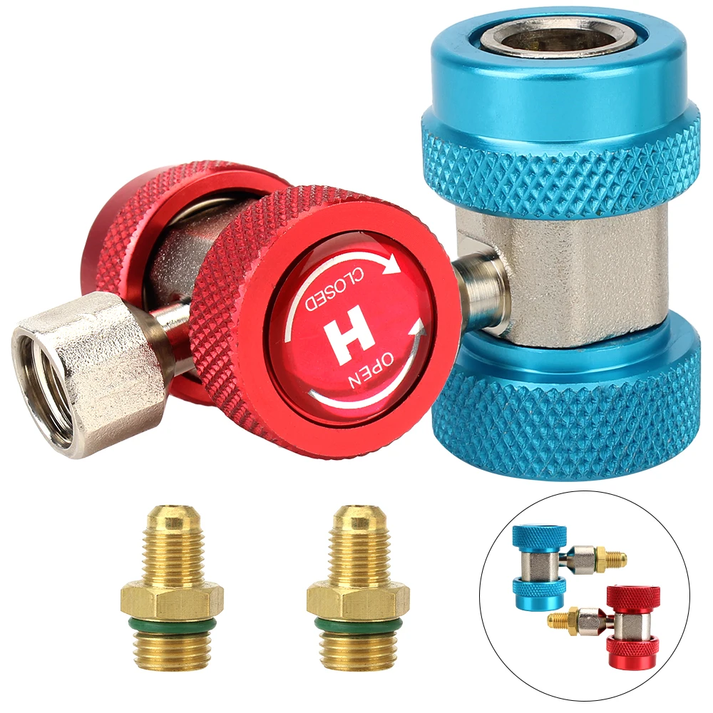 

Adjustable Car air conditioner fluoride converter 2Pcs Quick Coupler Connector Adapter R134A High Low