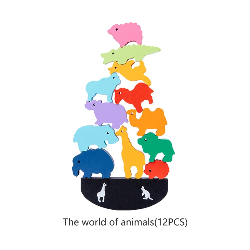 

Kids Montessori Wooden Animal Balance Blocks Board Games Toy Dinosaur Educational Stacking High Building Block Wood Toy Gift