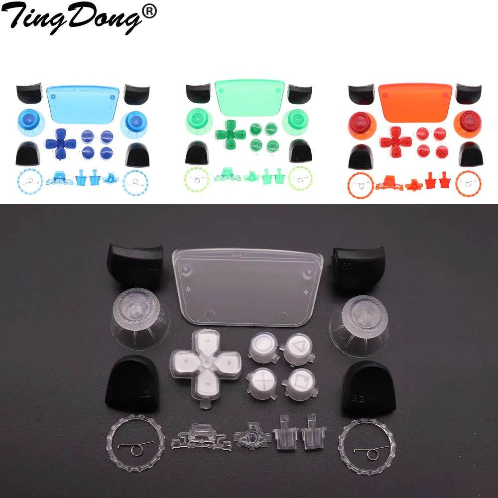 

Replacement D-pad R1 L1 R2 L2 Triggers Share Options Clear Transparent Full Set Buttons + Accent Rings for PS5 Controller
