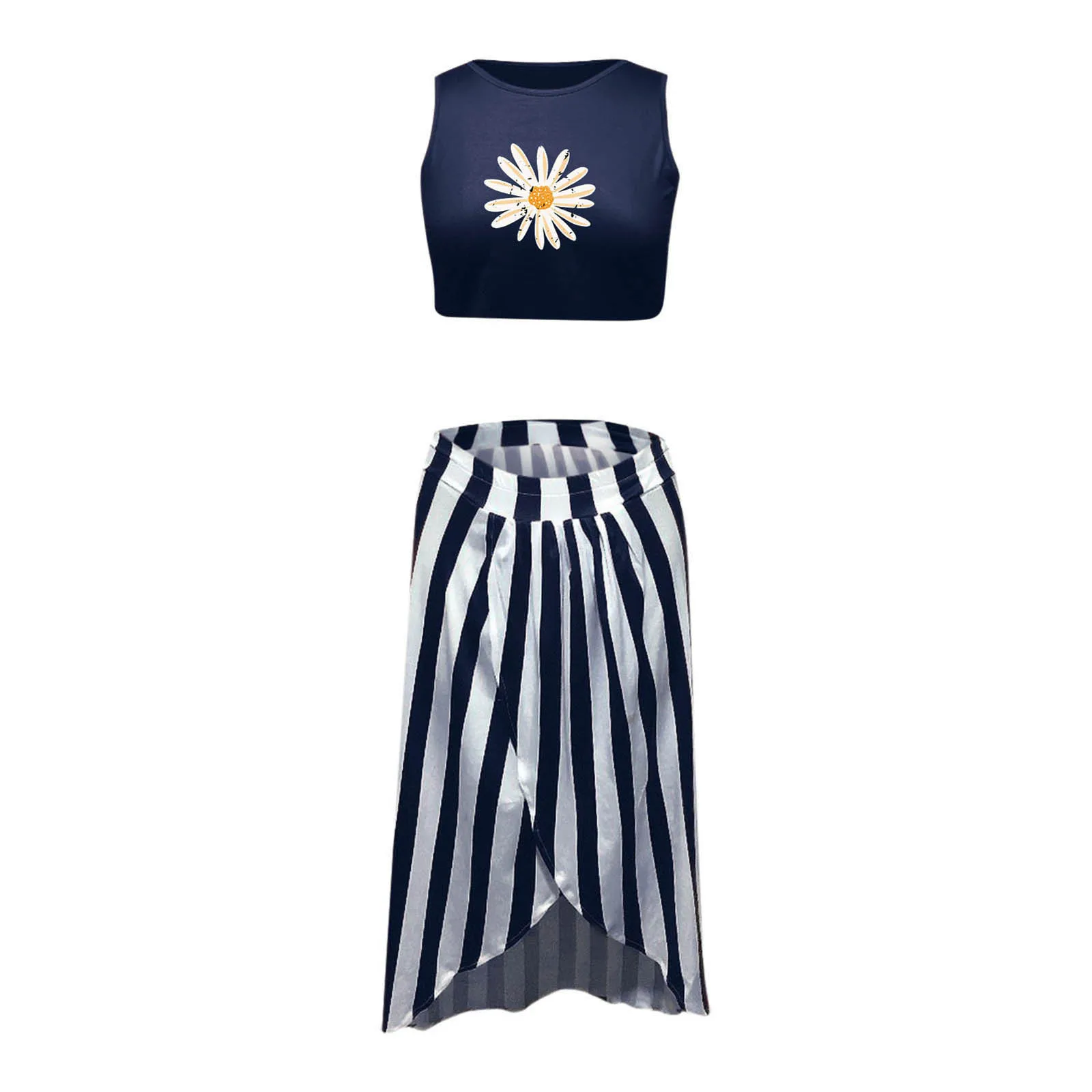 

Two-Piece skirts suits Set Women Solid Top Printing Slit Beach Long Maxi Skirt cropped blazer Summer streetwear outfits vestito