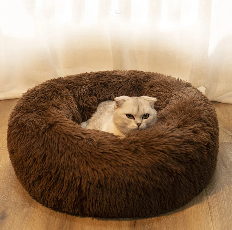 Кровать для собак круглая моющаяся длинная Плюшевая собачка питомник домик