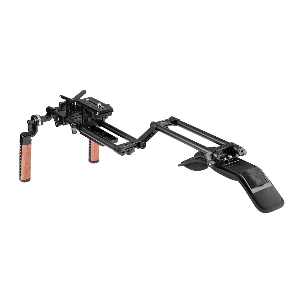 CAMVATE Pro Shoulder Mount Rig With Manfrotto Baseplate & Dual Rosette Wood Handle Lens Support For DSLR Camera / DV Camcorder |