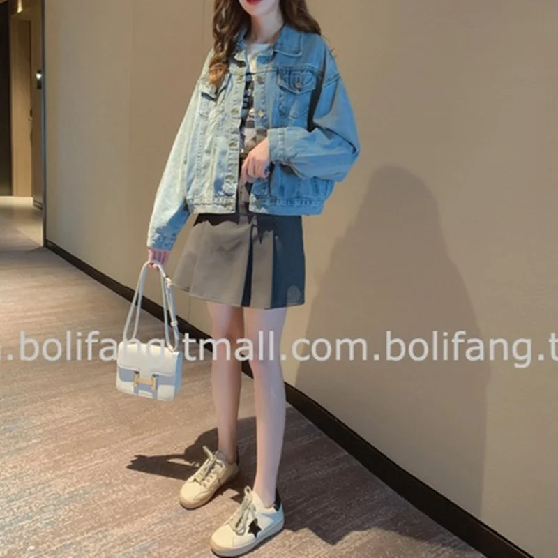 

Women'S Spring Jackets 2020 New Loose Chic Cropped Jean Jacket Solid Denim Coat Jackets Casual Denim Jacket Oversize Women A5346