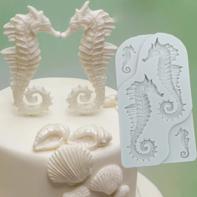 Seahorses & Conch Molds Fondant Cake Decorating Tools Silicone Moulds Sugarcrafts Chocolate Baking Tools for Cakes Gumpaste Form