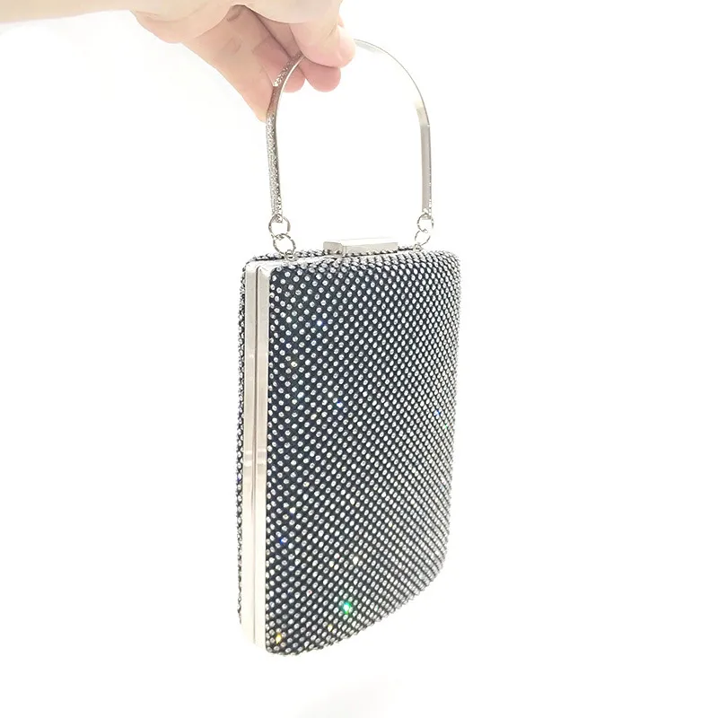 Black clutch Шикарная жесткая коробка, Женская Блестящая Свадебная Женская вечерняя сумка, женская сумка для сотового телефона с кристаллами, сумка через плечо - Цвет: Black clutch