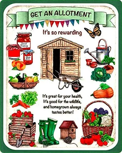 

Metal Sign - GET an Allotment - Garden Vegetables Gardener Potatoes