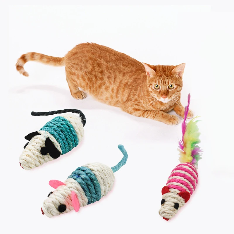 Лучшие Продавцы! 1 игрушка для домашних питомцев сизаль мышь перо кошек любимая