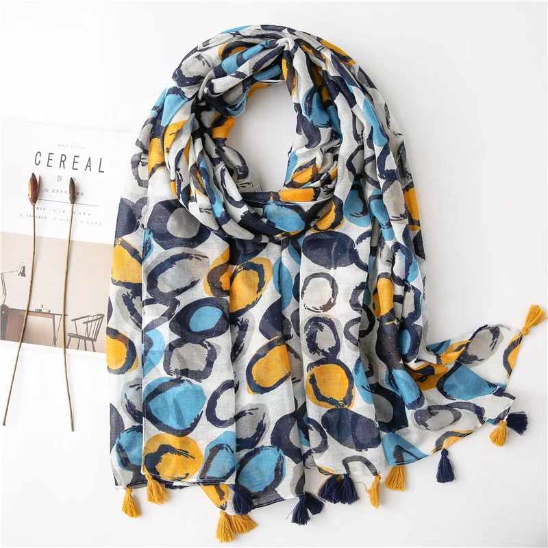 2021 весенне-осенняя модная блестящая шаль в горошек из вискозы с кисточками