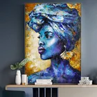 Абстрактная синяя Африканская женщина холст картина маслом на стену художественные плакаты и принты портретная картина для гостиной Декор квадраты