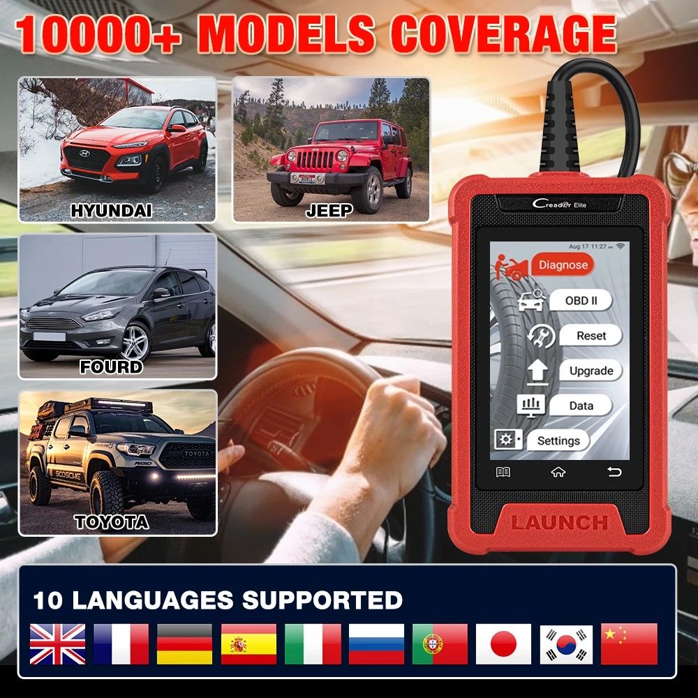 Диагностический сканер OBD2 LAUNCH X431 Elite CRE200 считыватель кодов EOBD OBDII с многоязычной