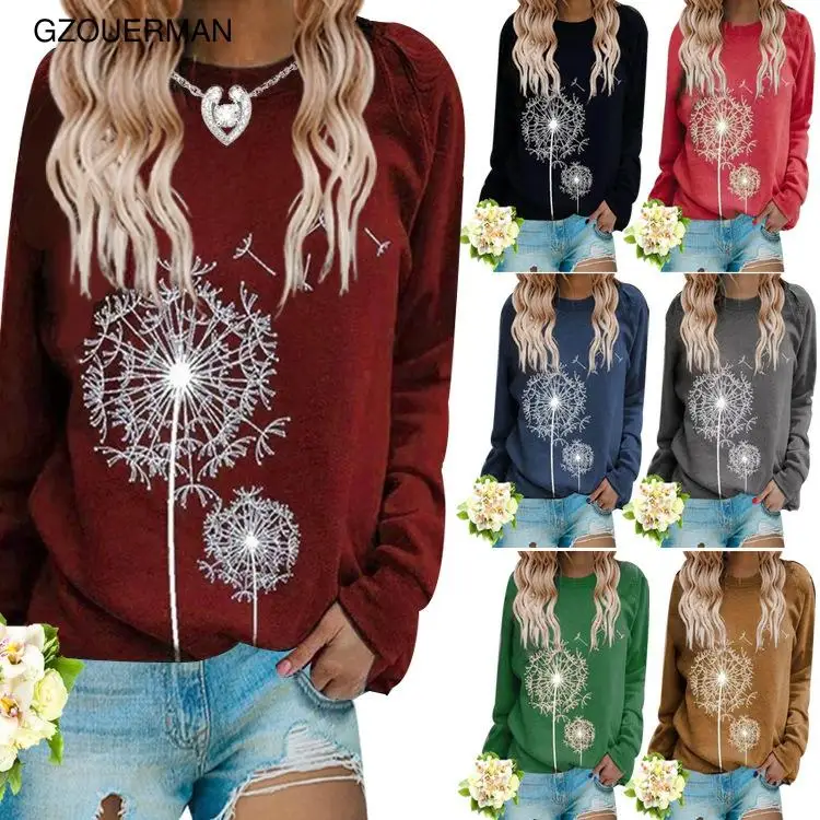 

SHot Style D1andelion Print Round Neck Long Leeve Casual Hoodie