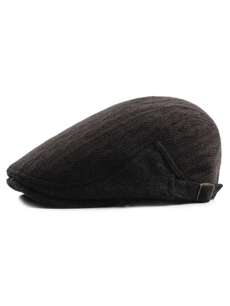 

Black Autumn Winter Warm Peaked Cap For Men Women Adjustable Ivy Newsboy Flat Hat High Quality Solid Knitted Beret Caps