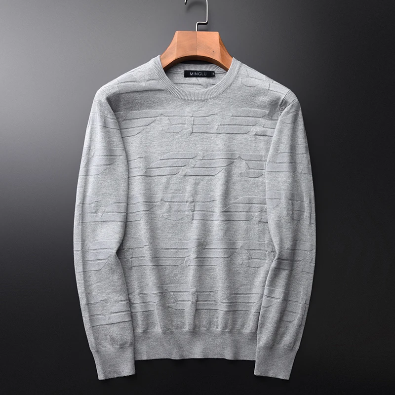 

Men Spring Grey And Autumn New Thin Soft Round Collar Mens Sweaters Plus Size 4xl Youth Jacquard Slim Sweater Man