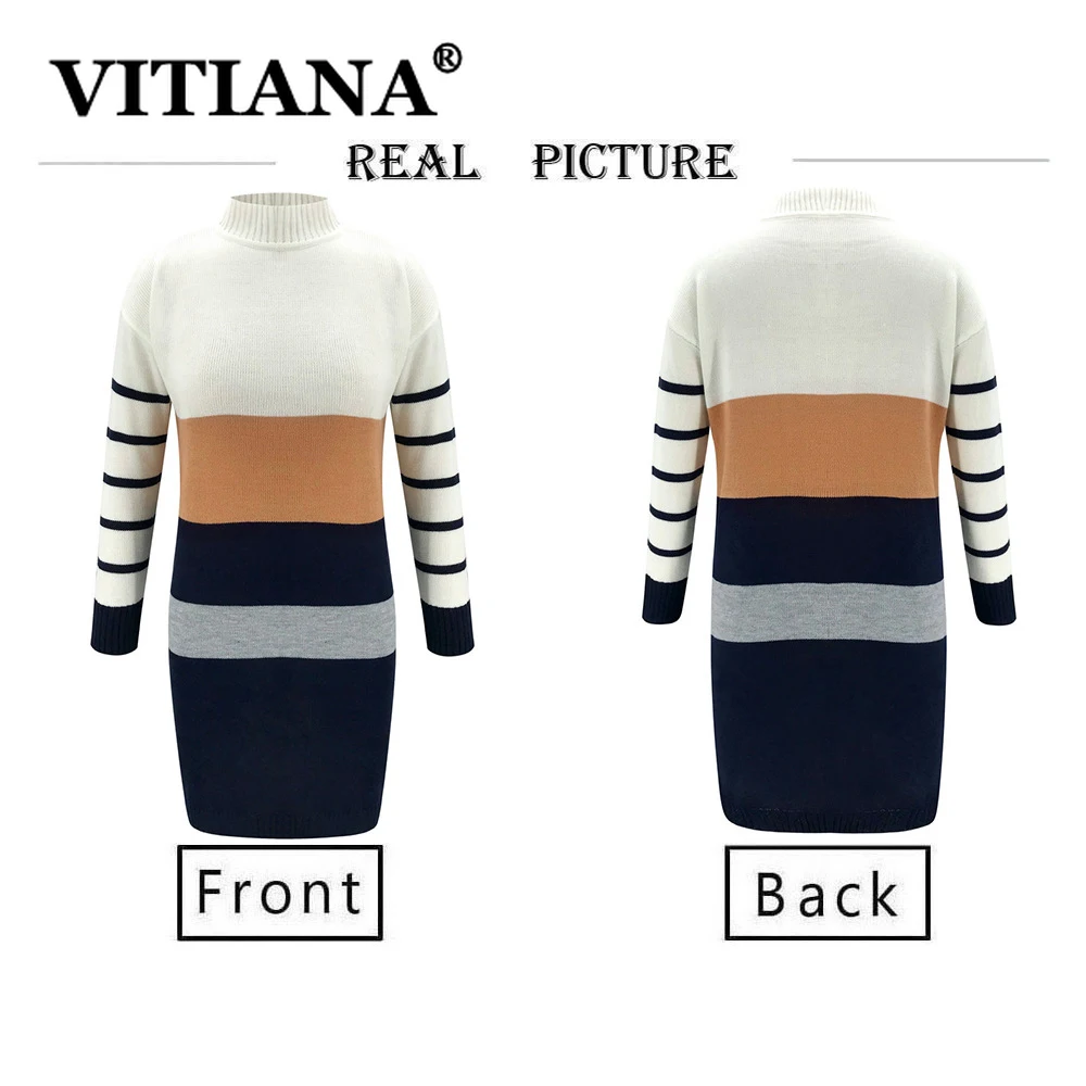 Женское трикотажное платье VITIANA Повседневное свитер в полоску с длинными