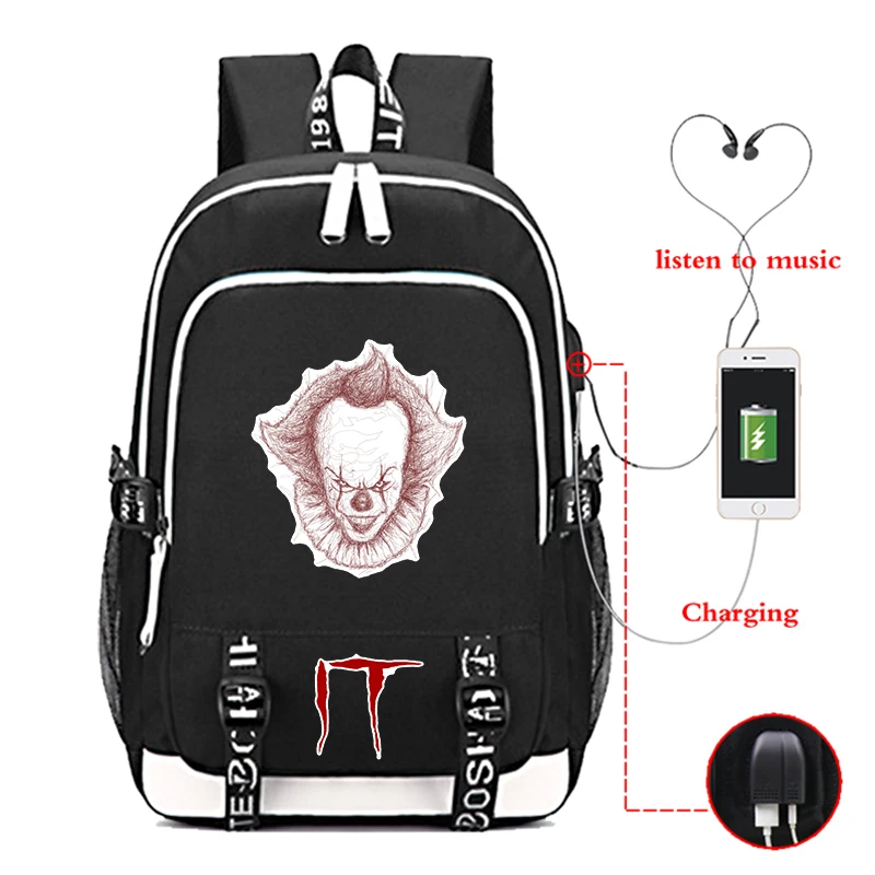 Mochila Mujer его из фильма ужасов рюкзак "Клоун" Для мужчин USB зарядка ноутбука