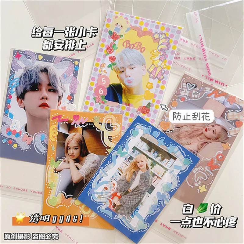 20pcs Kpop Postcard Protector Laser Binder Photo Album Sleeve For Women Men ID Credit Card Holder PVC Clear Business Bag | Багаж и сумки