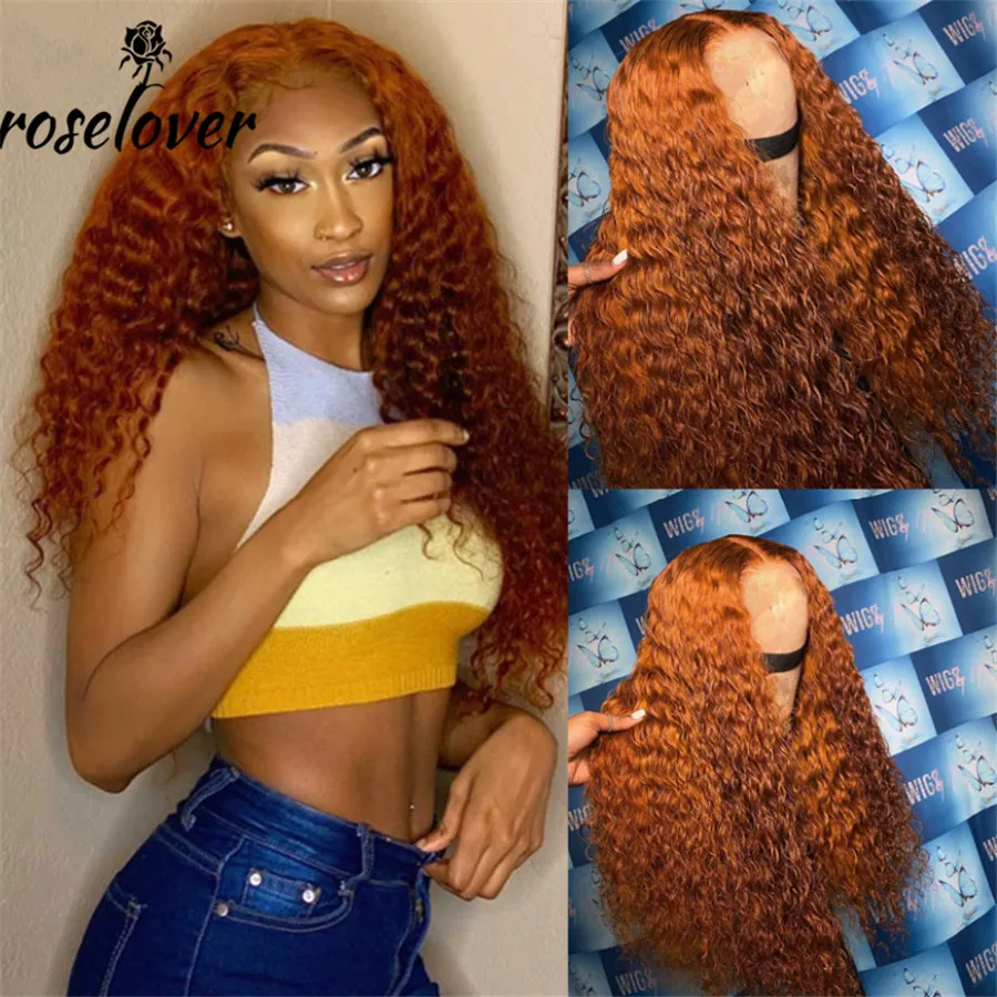 

Colored Curly Ginger Orange Lace Frontal Wig Deep Wave Lace Front Human Hair Wigs Transparent Brazilian Hair Wigs For Women