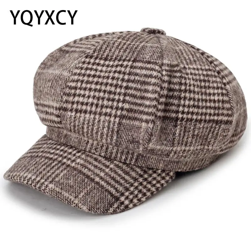 

Newsboy Cap Plaid Octagonal Hats For Women Men Classic Vintage Beret Autumn Winter Hats For Ladies Girl Beret Hat Female