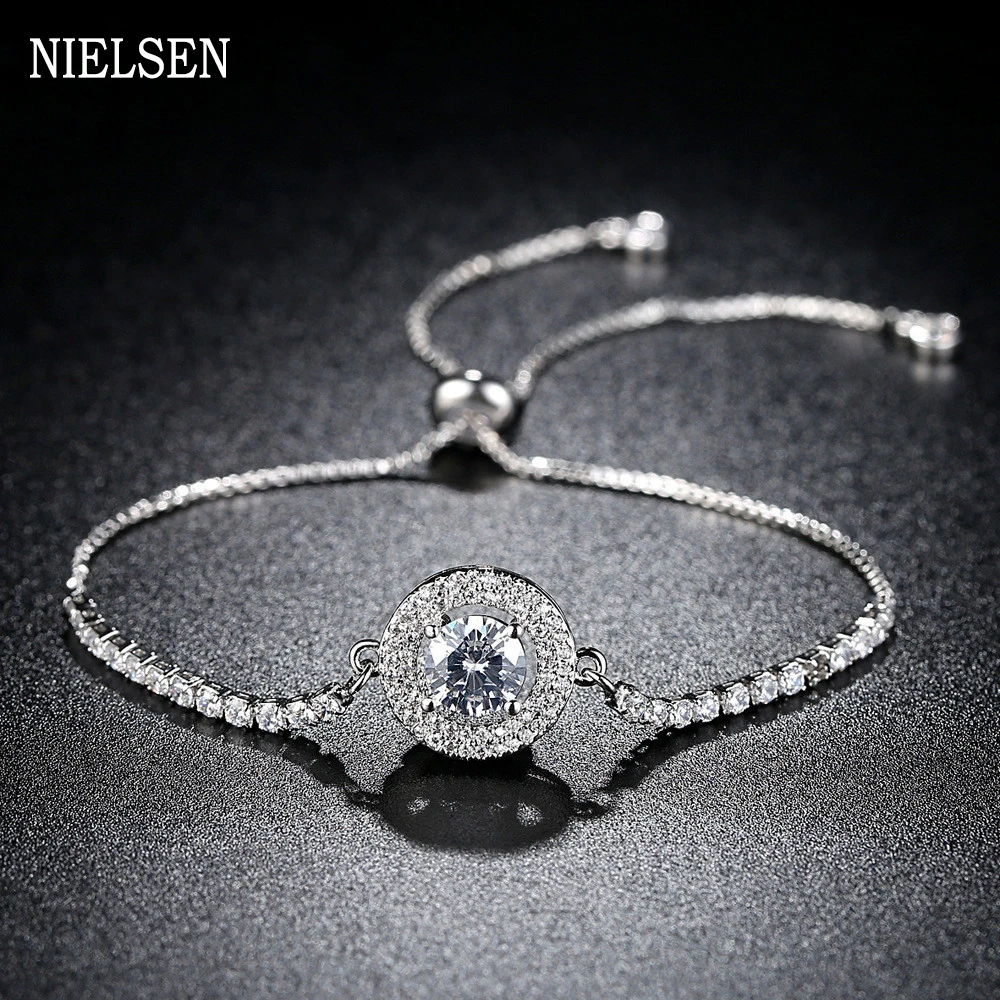 Круглый Большой циркониевый женский очаровательный браслет простые блестящие