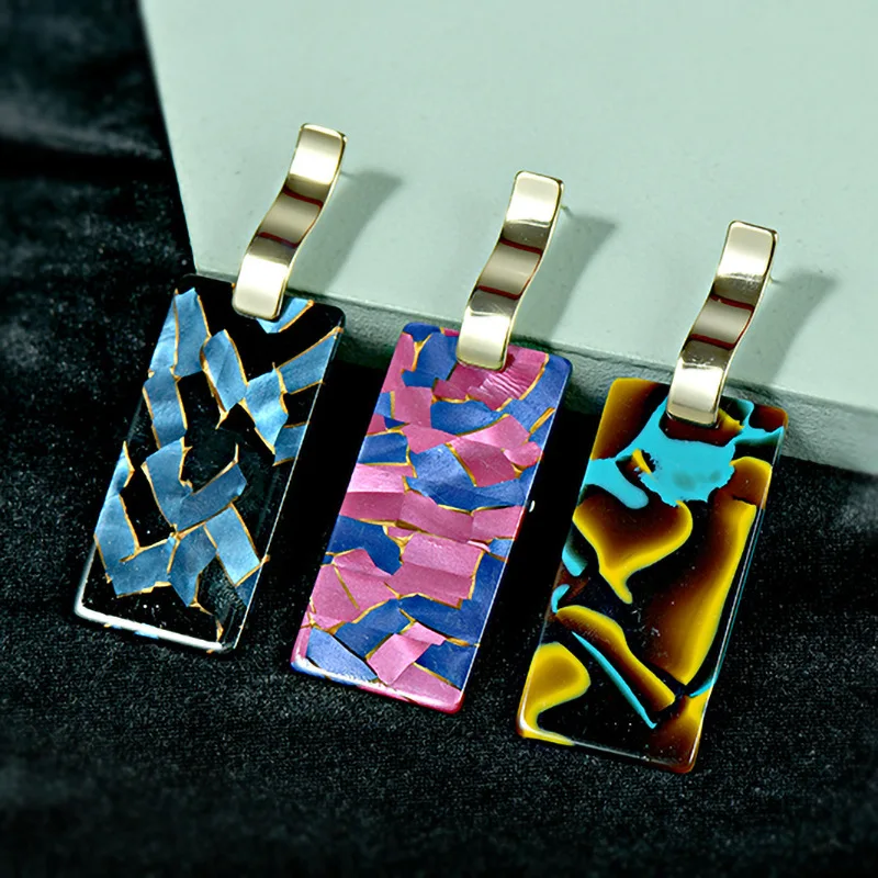 

The New High-end Sense Of Geometric Contrast Exaggerated Temperament S925 Sterling Silver Needle Acetate Acrylic Earrings Women