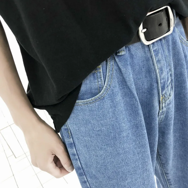 

Men Jeans Casual Loose Straight Big Size 2XL Solid Denim Simple Korean Fashion Style Ankle-length New Trendy All-match Harajuku