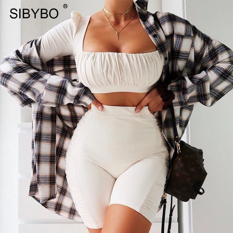 Женский спортивный костюм SIBYBO черный из двух предметов с квадратным вырезом и