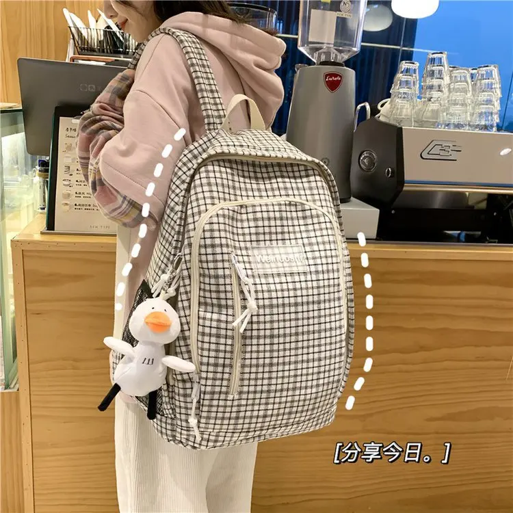 

New Backpack Women 2021 Summer Plaid Print Girls Travel Backpacks Mochila Feminina Canvas Backpack Student School Bags Book Bag