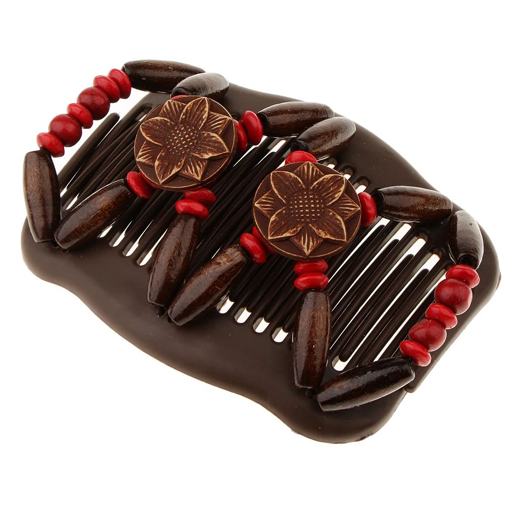 Волшебная деревянная расческа для волос украшенная бусинами с двойной Заколкой