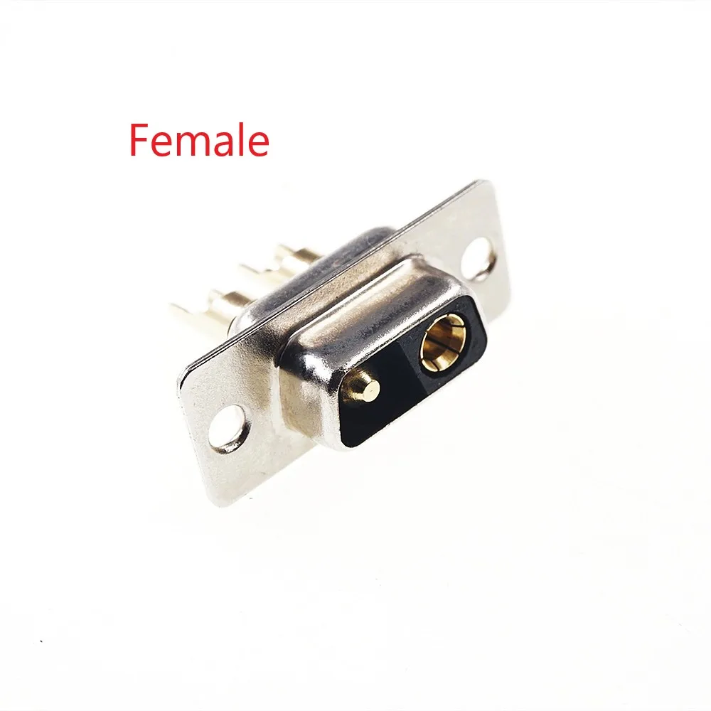 2 pcs D-Sub Connector Receptacle Female 30 AMP Large Current 2 Position 2 Pin Combo 2V2 Gold Flash Panel Mount Wire Solder Cup