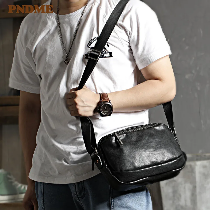 Outdoor casual genuine leather men's shoulder bag fashion simple high-quality natural real cowhide youth black messenger bag