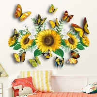sunflower wall sticker 3d color three dimensional butterfly living room bedroom background decoration wall sticker