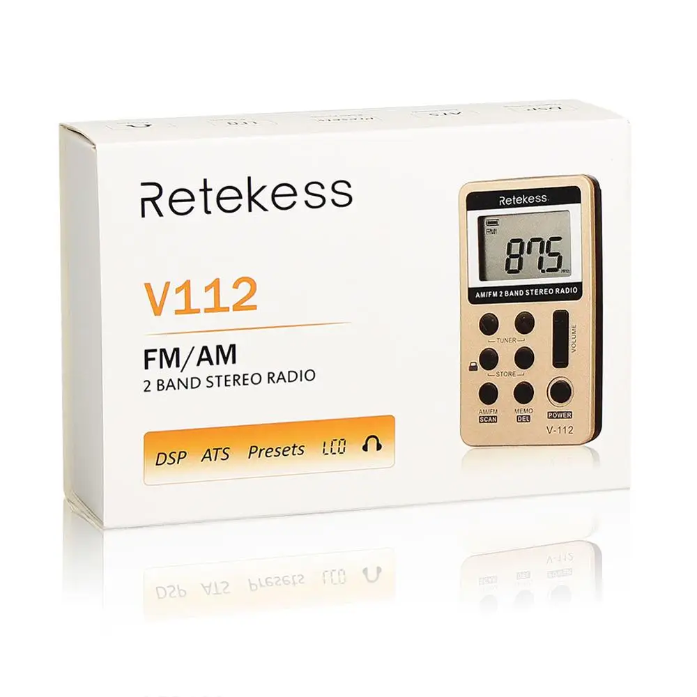 Retekess V112 Мини Портативный радиоприемник FM AM 2 диапазона цифровое карманное радио