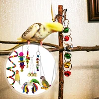 bird toys 7 pieces parrot toys chew toys birds toys wooden perches platform for cage bird hammock bell hanging toys