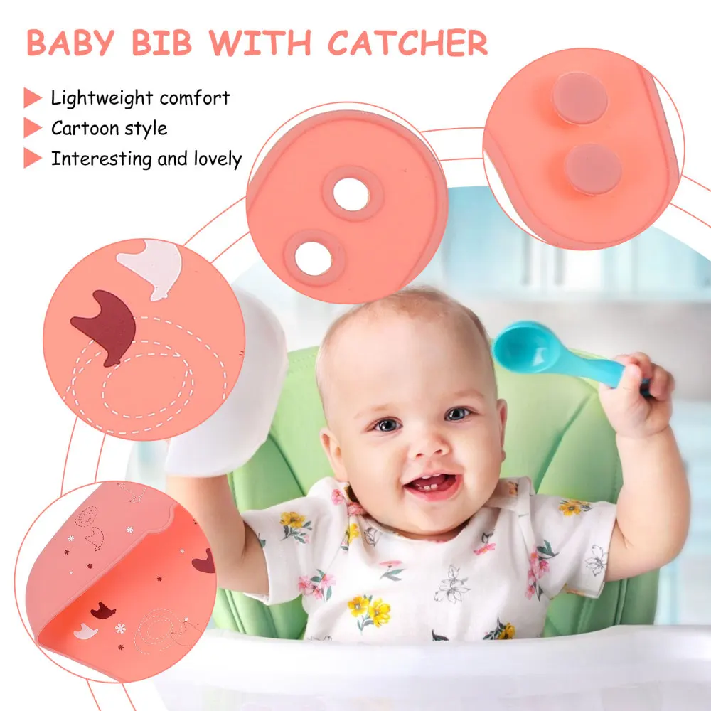 

Baby Bib With Catcher Waterproof Silicone Baby Feeding Bib For Baby Toddler