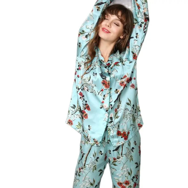 Женский пижамный комплект из двух предметов шелковая тонкая пижама 100% шелка с