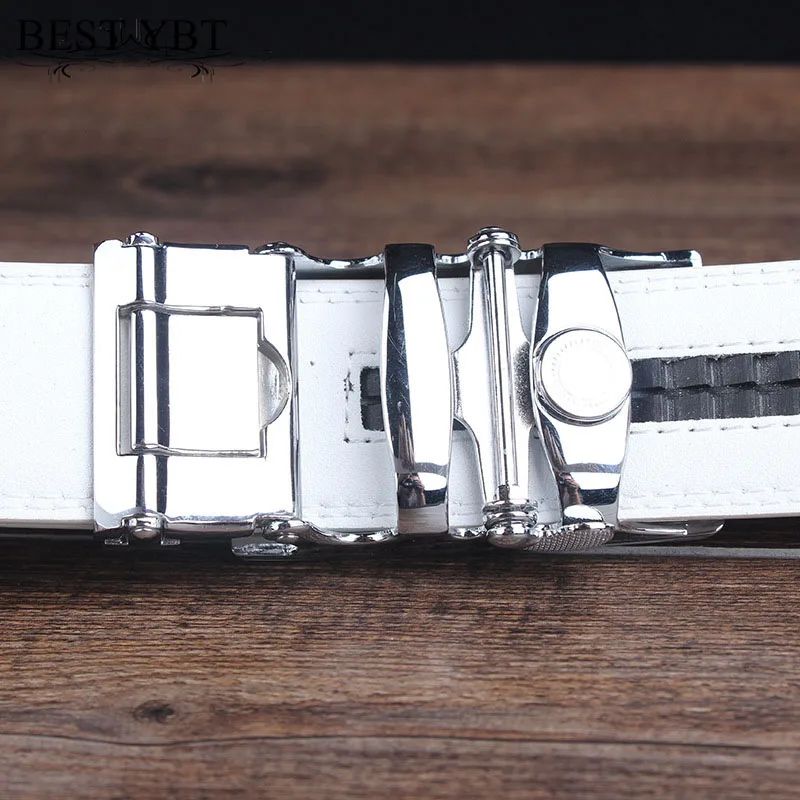 

Best YBT Men Imitation Leather Belt Alloy Automatic Buckle Belt Fashion White & Black Trend Casual Business Affairs Men Belt