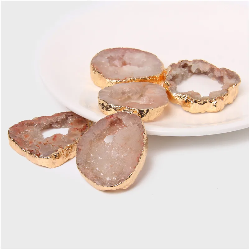

2PCS Irregular Natural Agat Geode Crystal Charms Raw Stones Slice Druzy Geometric Stone Pendant For Jewelry Making DIY Necklace