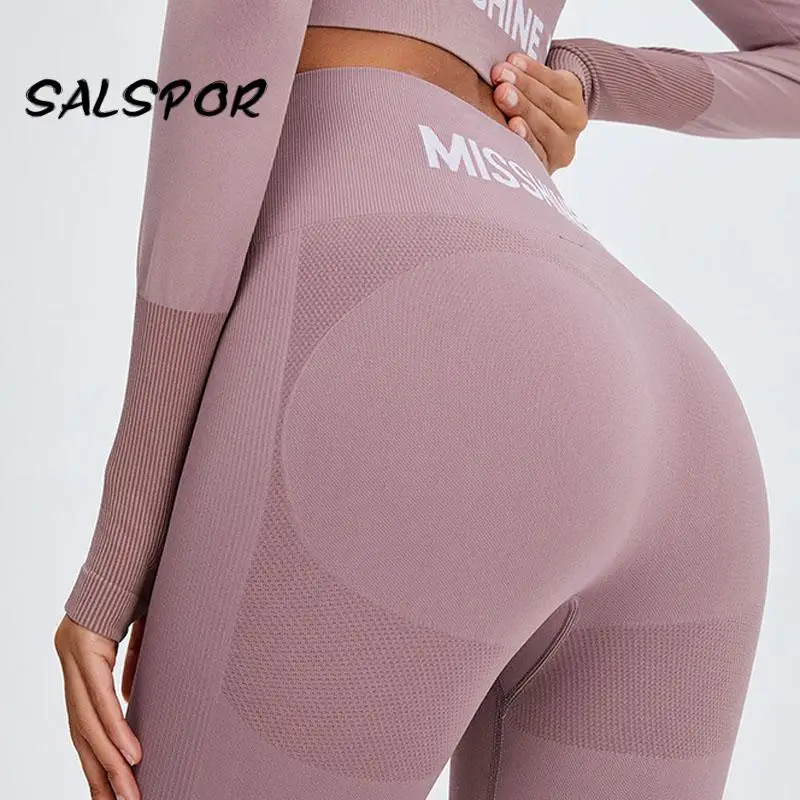 

SALSPOR Letter Printed High Waist Leggings Women Fitness Bubble Butt Legging Push Up Running Tights Pants Gym Athletic