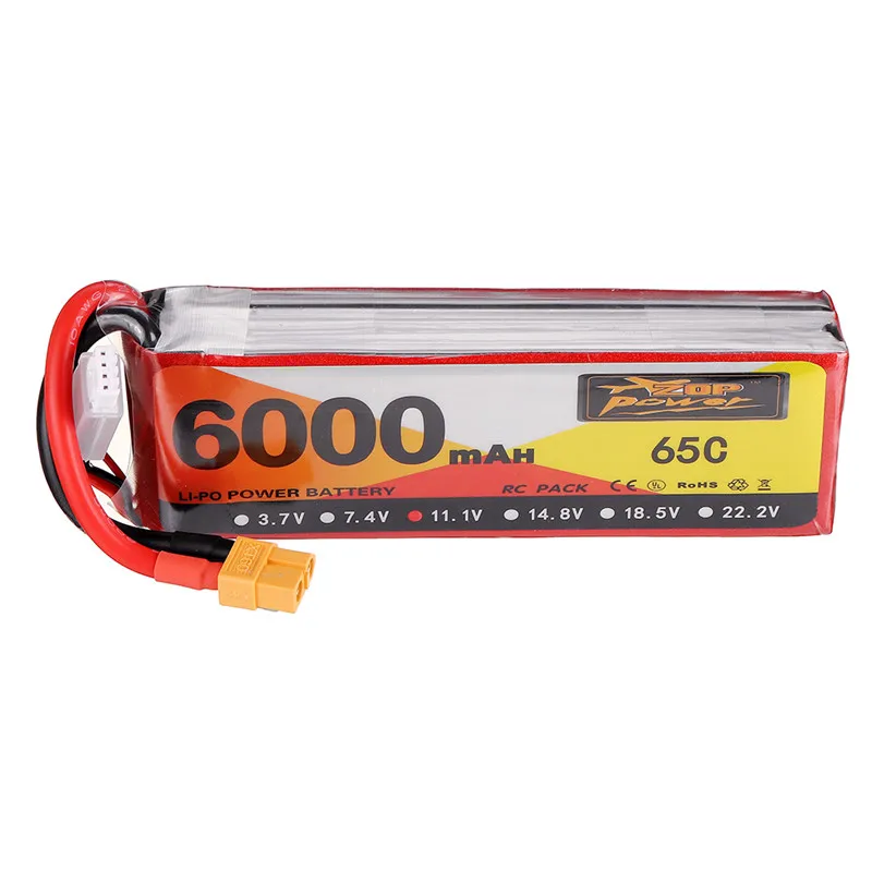 ZOP Power 11 1 В 6000 мАч 65C 3S XT60 разъем Lipo батарея для радиоуправляемого дрона FPV гоночный