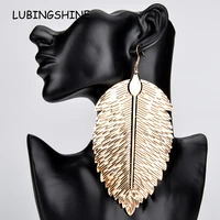 hip hop women big leaf drop earring metal alloy girls gold color feather long drop earrings party nightclub punk jewelry