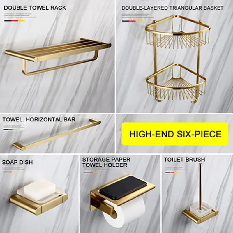 6 piece set Smesiteli роскошный золотой набор оборудования для ванны 304 нержавеющая сталь матовый бумажный держатель полотенец мыльница, ванная продукт - Цвет: 6 piece set