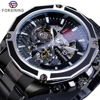 forsining black steel steampunk sport military skeleton mens wrist watches automatic top brand luxury male clock mechanical hour