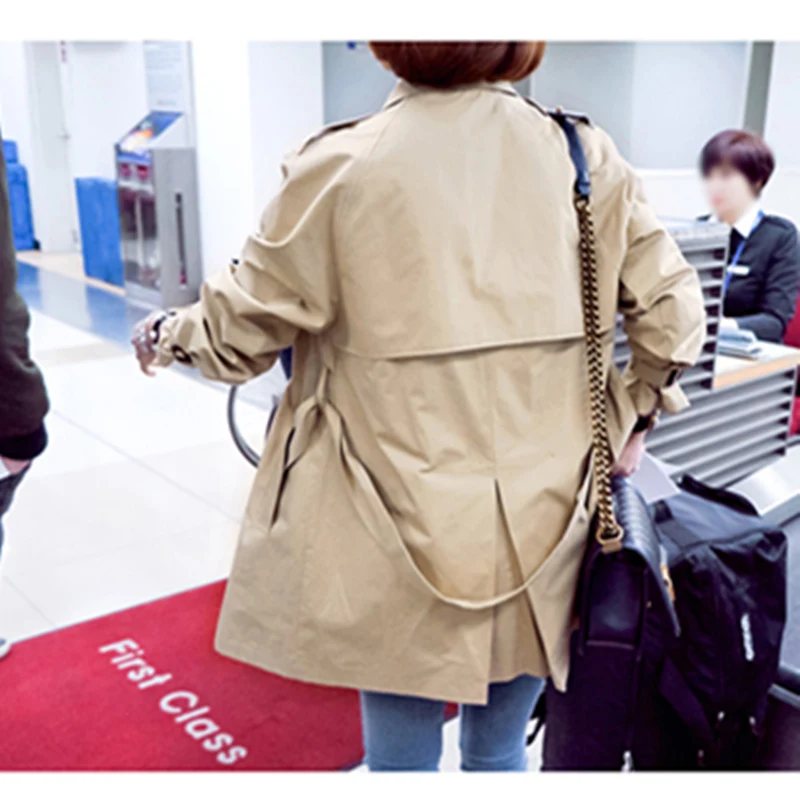 

Waist Autumn Women Adjustable Spring Double Brasted Turn-Down Collar Dust CoatS Female Slim Casual Temperament Outerwear ZX836