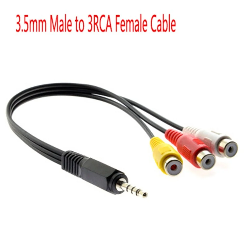 

Hot 25CM 3.5MM Jack to 3 RCA Male Plug Adapter Audio Converter Video AV Cable Wire Cord