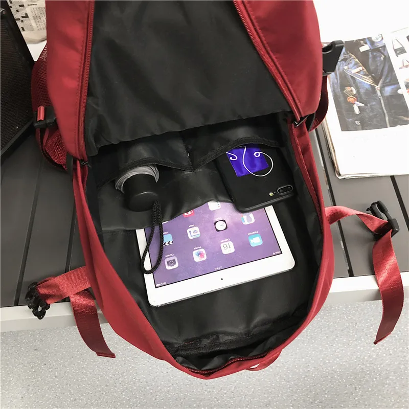 

DCIMOR Large Capacity Men Backpack Solid Color Waterproof Nylon Women Backpack Unisex Double Pocket Schoolbag Buckle Travel Bag