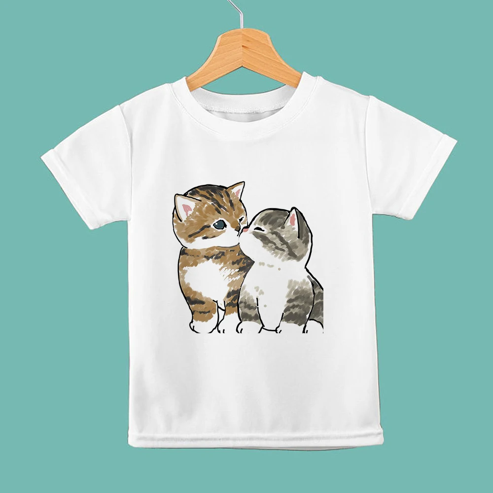 

French New Arrivals Tee Shirt Enfant Fille So Cute Little Cats Print Kids Shirt Y2k Fashion Tops Tumblr Boys Girls Clothes