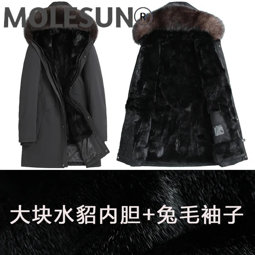 

AKOOSUN Genuine Shearling Winter Jacket Men Clothing Hooded Parka Real Mink Fur Coat 100% Rabbit Fur Sleeves Jackets Ropa LXR809