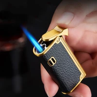small and light portable vintage leather gas lighter windproof jet torch turbo cigar lighter cigarette smoking gadgets for men
