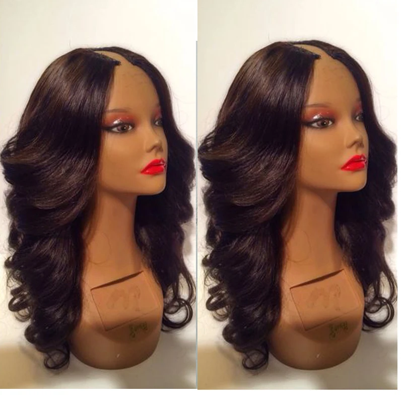 

LUFFYHAIR Natural Black U Part Wigs Body Wave Remy Brazilian Wavy U Part Human Hair Wigs For Black Women